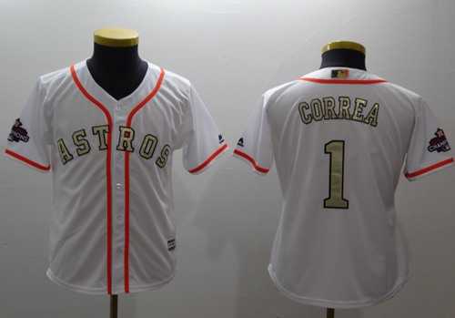 Youth Houston Astros #1 Carlos Correa White 2018 Gold Program Cool Base Stitched MLB Jersey