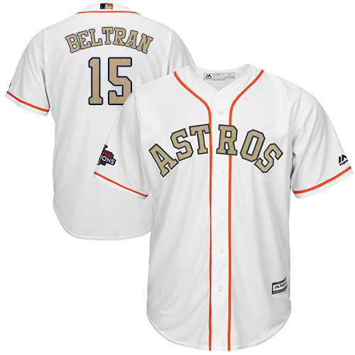 Youth Houston Astros #15 Carlos Beltran White 2018 Gold Program Cool Base Stitched Baseball Jersey