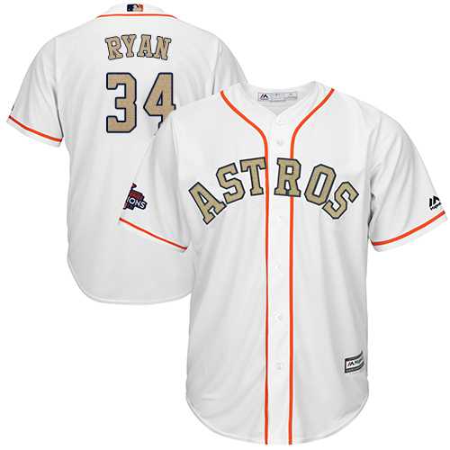 Youth Houston Astros #34 Nolan Ryan White 2018 Gold Program Cool Base Stitched Baseball Jersey