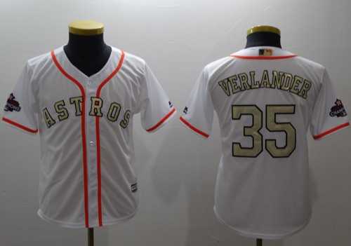 Youth Houston Astros #35 Justin Verlander White 2018 Gold Program Cool Base Stitched MLB Jersey Youth Houston Astros #35 Justin Verlander White 2018 Gold Program Cool Base Stitched MLB Jersey