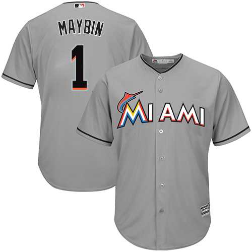 Youth Miami Marlins #1 Cameron Maybin Grey Cool Base Stitched MLB Jersey