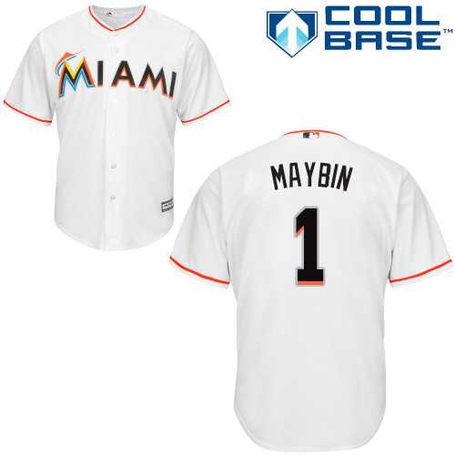 Youth Miami Marlins #1 Cameron Maybin White Cool Base Stitched MLB Jersey