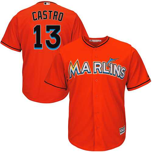 Youth Miami Marlins #13 Starlin Castro Orange Cool Base Stitched MLB