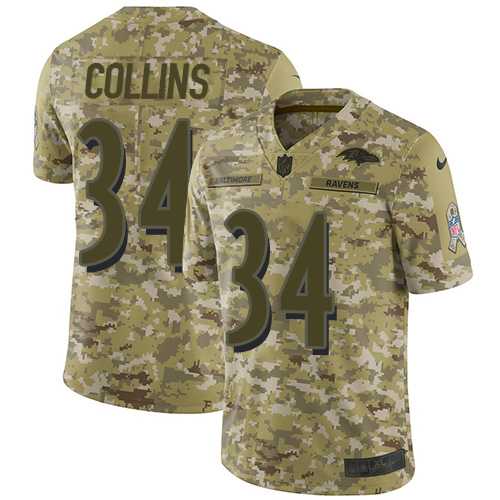 Youth Nike Baltimore Ravens #34 Alex Collins Camo Stitched NFL Limited 2018 Salute to Service Jersey
