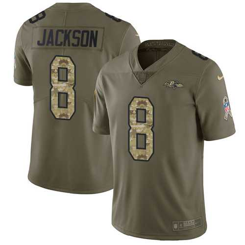 Youth Nike Baltimore Ravens #8 Lamar Jackson Olive Camo Stitched NFL Limited 2017 Salute to Service Jersey