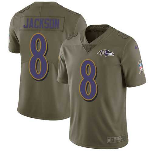 Youth Nike Baltimore Ravens #8 Lamar Jackson Olive Stitched NFL Limited 2017 Salute to Service Jersey