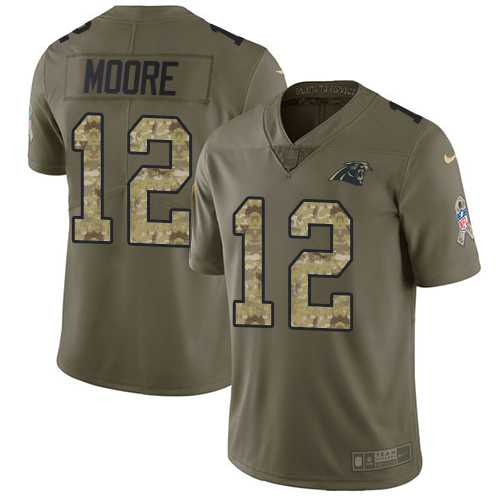 Youth Nike Carolina Panthers #12 DJ Moore Olive Camo Stitched NFL Limited 2017 Salute to Service Jersey