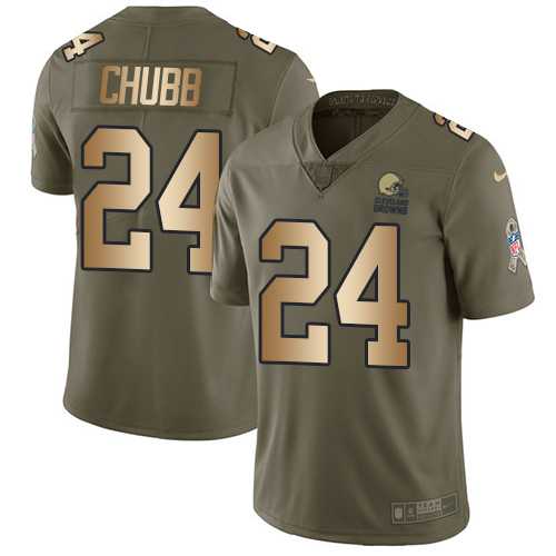 Youth Nike Cleveland Browns #24 Nick Chubb Olive Gold Stitched NFL Limited 2017 Salute to Service Jersey Youth Nike Cleveland Browns #24 Nick Chubb Olive Gold Stitched NFL Limited 2017 Salute to Service Jersey