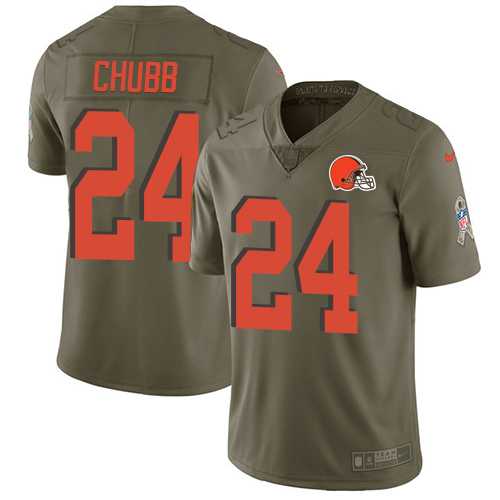 Youth Nike Cleveland Browns #24 Nick Chubb Olive Stitched NFL Limited 2017 Salute to Service Jersey