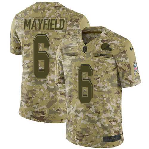 Youth Nike Cleveland Browns #6 Baker Mayfield Camo Stitched NFL Limited 2018 Salute to Service Jersey