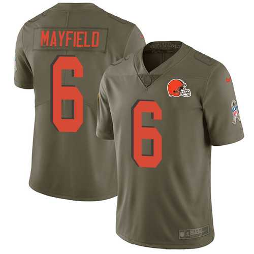 Youth Nike Cleveland Browns #6 Baker Mayfield Olive Stitched NFL Limited 2017 Salute to Service Jersey