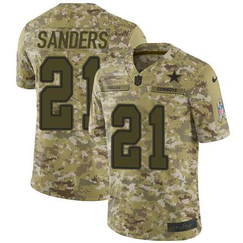 Youth Nike Dallas Cowboys #21 Deion Sanders Camo Stitched NFL Limited 2018 Salute to Service Jersey