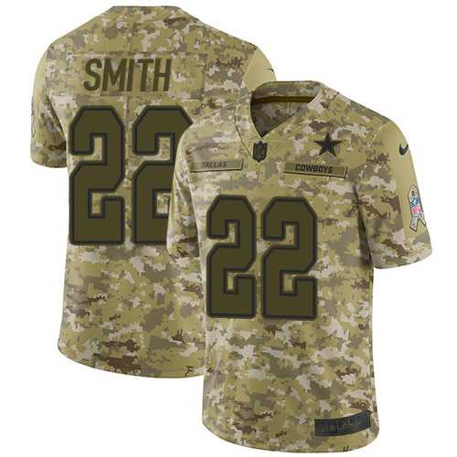 Youth Nike Dallas Cowboys #22 Emmitt Smith Camo Stitched NFL Limited 2018 Salute to Service Jersey