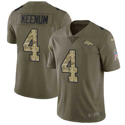 Youth Nike Denver Broncos #4 Case Keenum Olive Camo Stitched NFL Limited 2017 Salute to Service Jersey