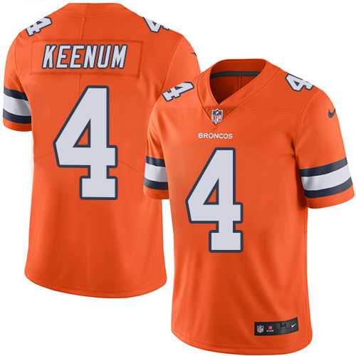 Youth Nike Denver Broncos #4 Case Keenum Orange Stitched NFL Limited Rush Jersey
