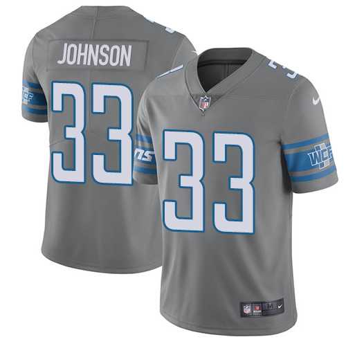 Youth Nike Detroit Lions #33 Kerryon Johnson Gray Stitched NFL Limited Rush Jersey