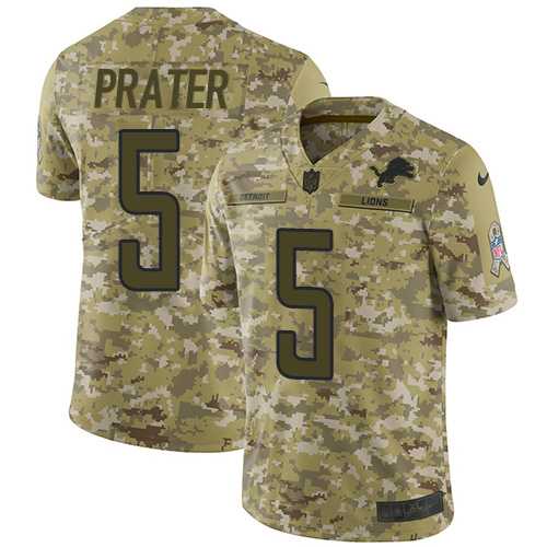 Youth Nike Detroit Lions #5 Matt Prater Camo Stitched NFL Limited 2018 Salute to Service Jersey
