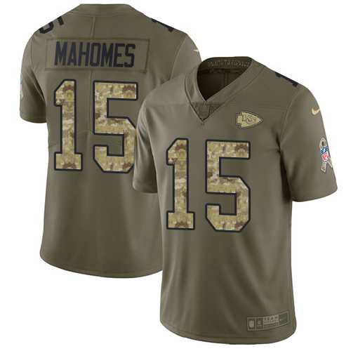 Youth Nike Kansas City Chiefs #15 Patrick Mahomes Olive Camo Stitched NFL Limited 2017 Salute to Service Jersey