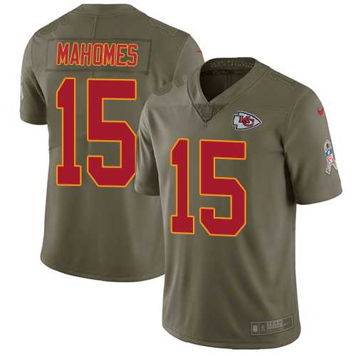 Youth Nike Kansas City Chiefs #15 Patrick Mahomes Olive Stitched NFL Limited 2017 Salute to Service Jersey