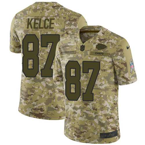 Youth Nike Kansas City Chiefs #87 Travis Kelce Camo Stitched NFL Limited 2018 Salute to Service Jersey