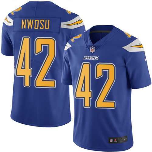 Youth Nike Los Angeles Chargers #42 Uchenna Nwosu Electric Blue Stitched NFL Limited Rush Jersey