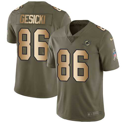 Youth Nike Miami Dolphins #86 Mike Gesicki Olive Gold Stitched NFL Limited 2017 Salute to Service Jersey