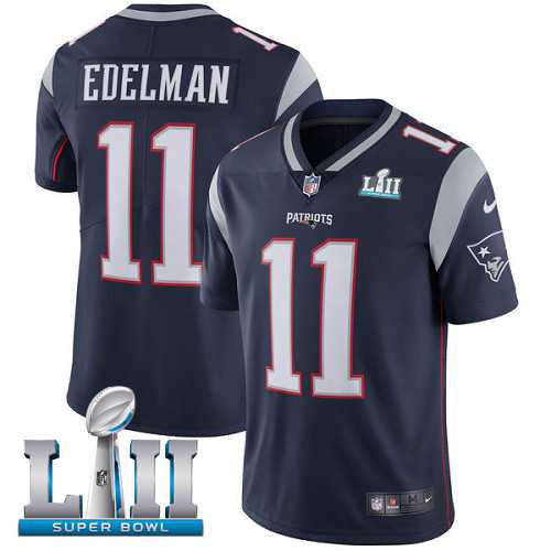 Youth Nike New England Patriots #11 Julian Edelman Navy Blue Team Color Super Bowl LII Stitched NFL Vapor Untouchable Limited Jersey
