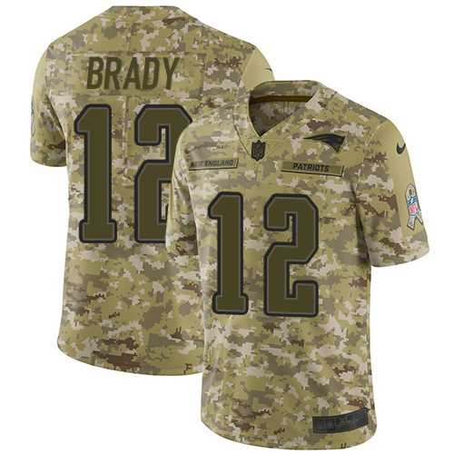 Youth Nike New England Patriots #12 Tom Brady Camo Stitched NFL Limited 2018 Salute to Service Jersey