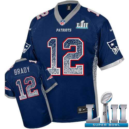 Youth Nike New England Patriots #12 Tom Brady Navy Blue Team Color Super Bowl LII Stitched NFL Elite Drift Fashion Jersey