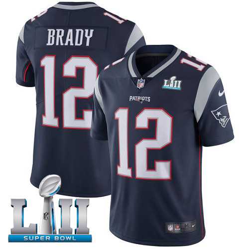 Youth Nike New England Patriots #12 Tom Brady Navy Blue Team Color Super Bowl LII Stitched NFL Vapor Untouchable Limited Jersey