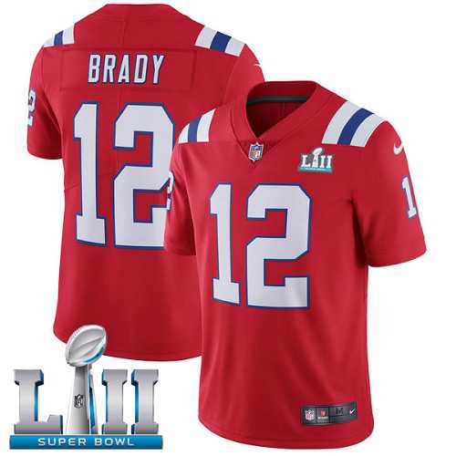 Youth Nike New England Patriots #12 Tom Brady Red Alternate Super Bowl LII Stitched NFL Vapor Untouchable Limited Jersey