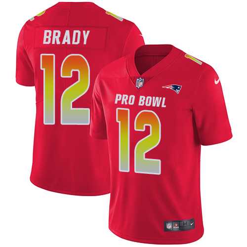 Youth Nike New England Patriots #12 Tom Brady Red Stitched NFL Limited AFC 2018 Pro Bowl Jersey