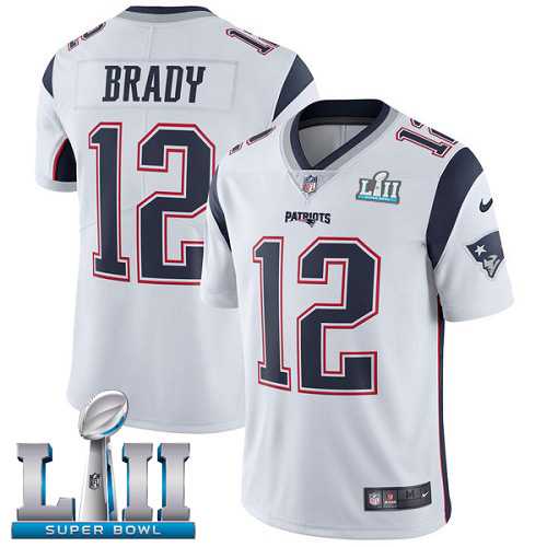 Youth Nike New England Patriots #12 Tom Brady White Super Bowl LII Stitched NFL Vapor Untouchable Limited Jersey