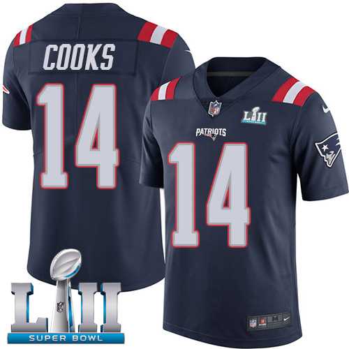 Youth Nike New England Patriots #14 Brandin Cooks Navy Blue Super Bowl LII Stitched NFL Limited Rush Jersey