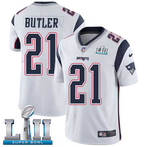 Youth Nike New England Patriots #21 Malcolm Butler White Super Bowl LII Stitched NFL Vapor Untouchable Limited Jersey