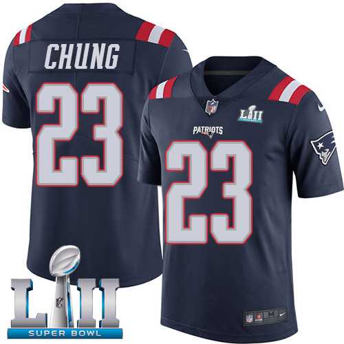 Youth Nike New England Patriots #23 Patrick Chung Navy Blue Super Bowl LII Stitched NFL Limited Rush Jersey