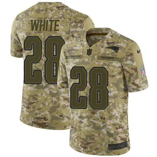 Youth Nike New England Patriots #28 James White Camo Stitched NFL Limited 2018 Salute to Service Jersey