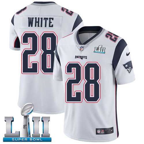 Youth Nike New England Patriots #28 James White White Super Bowl LII Stitched NFL Vapor Untouchable Limited Jersey