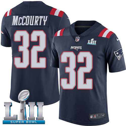 Youth Nike New England Patriots #32 Devin McCourty Navy Blue Super Bowl LII Stitched NFL Limited Rush Jersey
