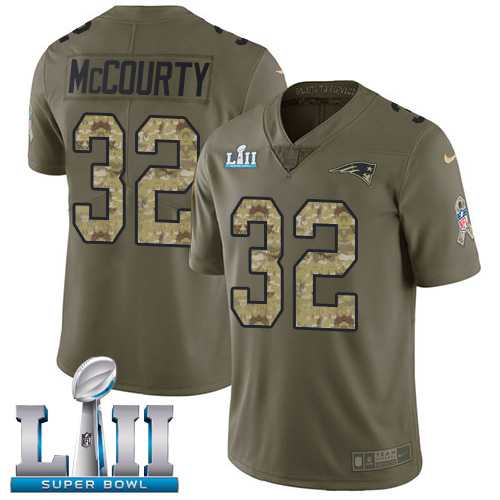 Youth Nike New England Patriots #32 Devin McCourty Olive Camo Super Bowl LII Stitched NFL Limited 2017 Salute to Service Jersey