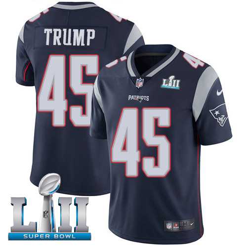 Youth Nike New England Patriots #45 Donald Trump Navy Blue Team Color Super Bowl LII Stitched NFL Vapor Untouchable Limited Jersey