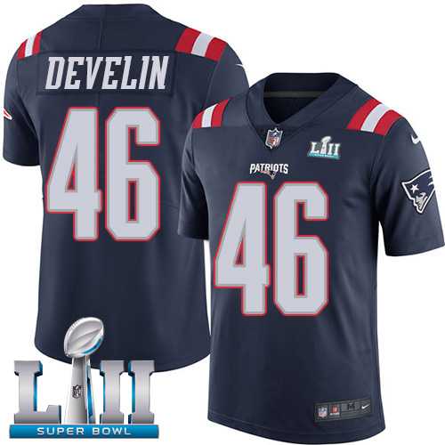 Youth Nike New England Patriots #46 James Develin Navy Blue Super Bowl LII Stitched NFL Limited Rush Jersey
