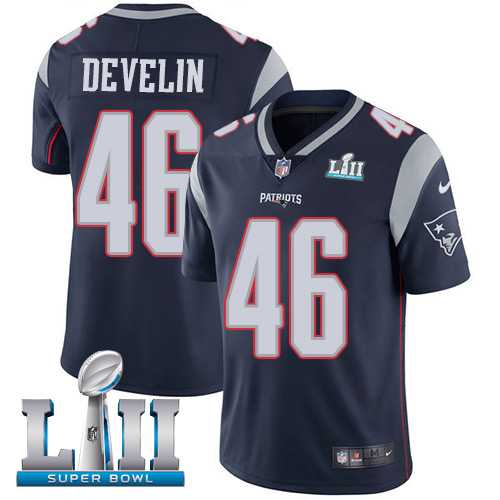 Youth Nike New England Patriots #46 James Develin Navy Blue Team Color Super Bowl LII Stitched NFL Vapor Untouchable Limited Jersey