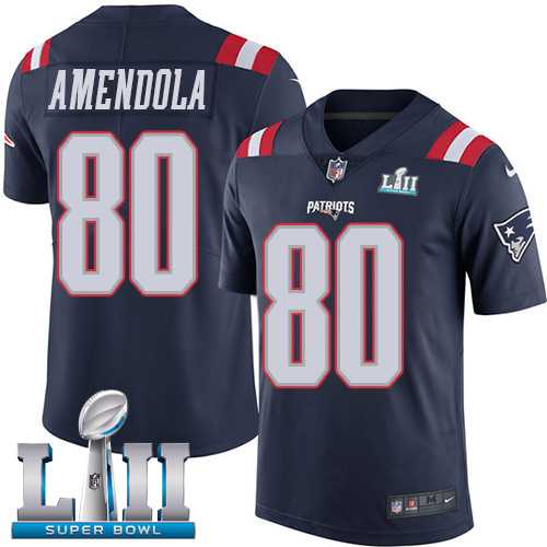 Youth Nike New England Patriots #80 Danny Amendola Navy Blue Super Bowl LII Stitched NFL Limited Rush Jersey