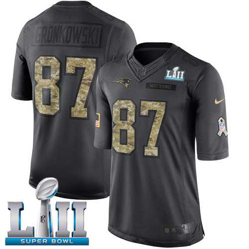 Youth Nike New England Patriots #87 Rob Gronkowski Black Super Bowl LII Stitched NFL Limited 2016 Salute to Service Jersey