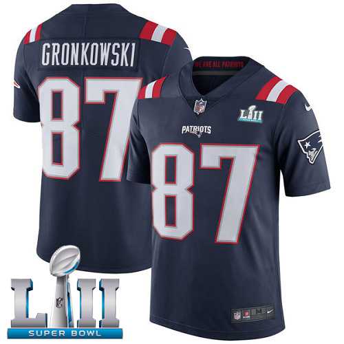 Youth Nike New England Patriots #87 Rob Gronkowski Navy Blue Super Bowl LII Stitched NFL Limited Rush Jersey