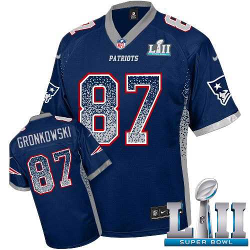 Youth Nike New England Patriots #87 Rob Gronkowski Navy Blue Team Color Super Bowl LII Stitched NFL Elite Drift Fashion Jersey