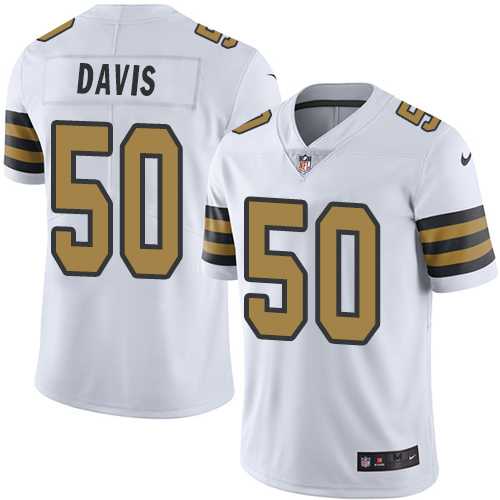 Youth Nike New Orleans Saints #50 DeMario Davis White Stitched NFL Limited Rush Jersey