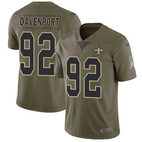 Youth Nike New Orleans Saints #92 Marcus Davenport Olive Stitched NFL Limited 2017 Salute to Service Jersey