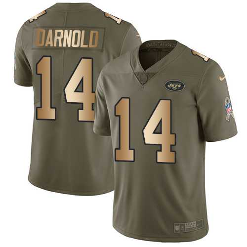Youth Nike New York Jets #14 Sam Darnold Olive Gold Stitched NFL Limited 2017 Salute to Service Jersey